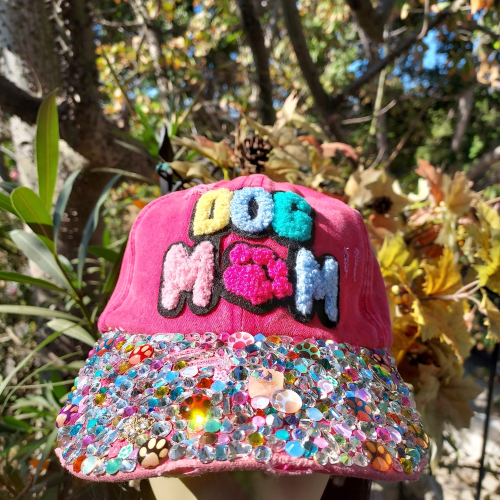 Pink Swarovski Crystal Embellished Swarovski Crystal 'Dog Mom' Hat